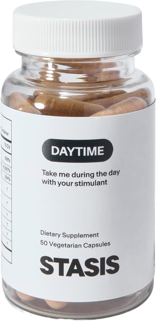 Stasis Daytime Energy & Focus Supplement til par med din Stimulant - Ny & forbedret formel for All- Day Energy, Mood & Brain Support - Nootropics med Tilføjet CoQ10 & Rhodiola Rosea (25 Servere)
