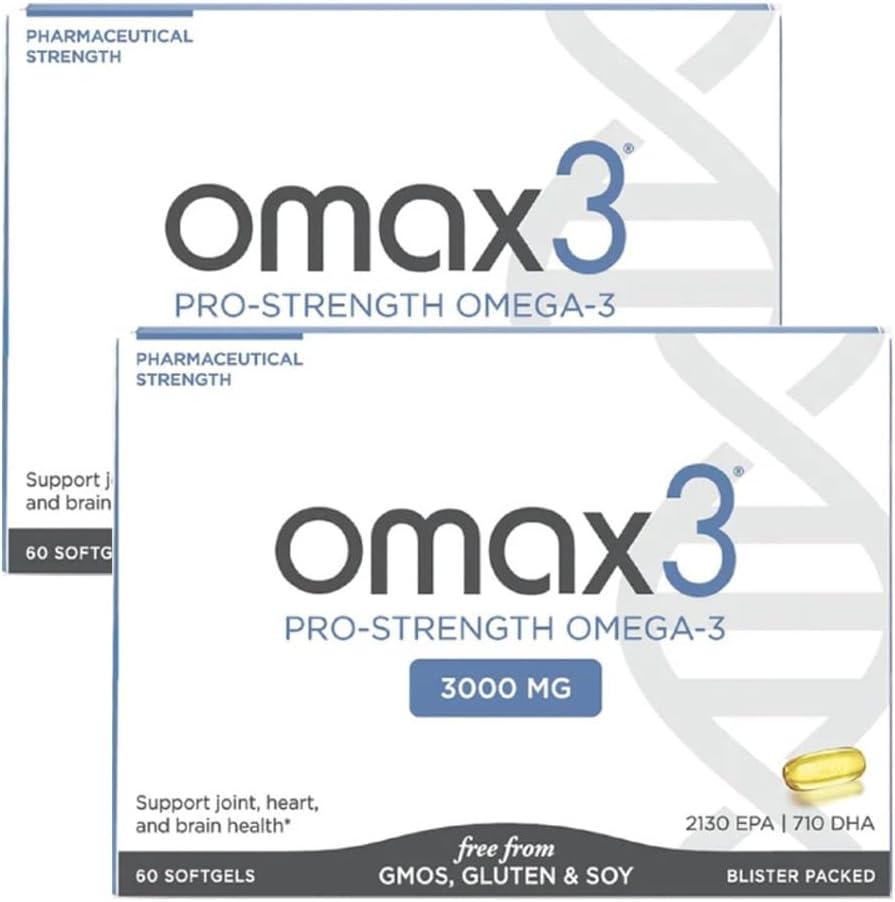Omax3 Pro- Strength Ultra- Pure Omega-3 Fish Oil - 1000 mg - Maksimum Professional Joint & Muscle Support - EPA DHA - NSF Certified - 60 / per Softgel Blister (pakke med 2)