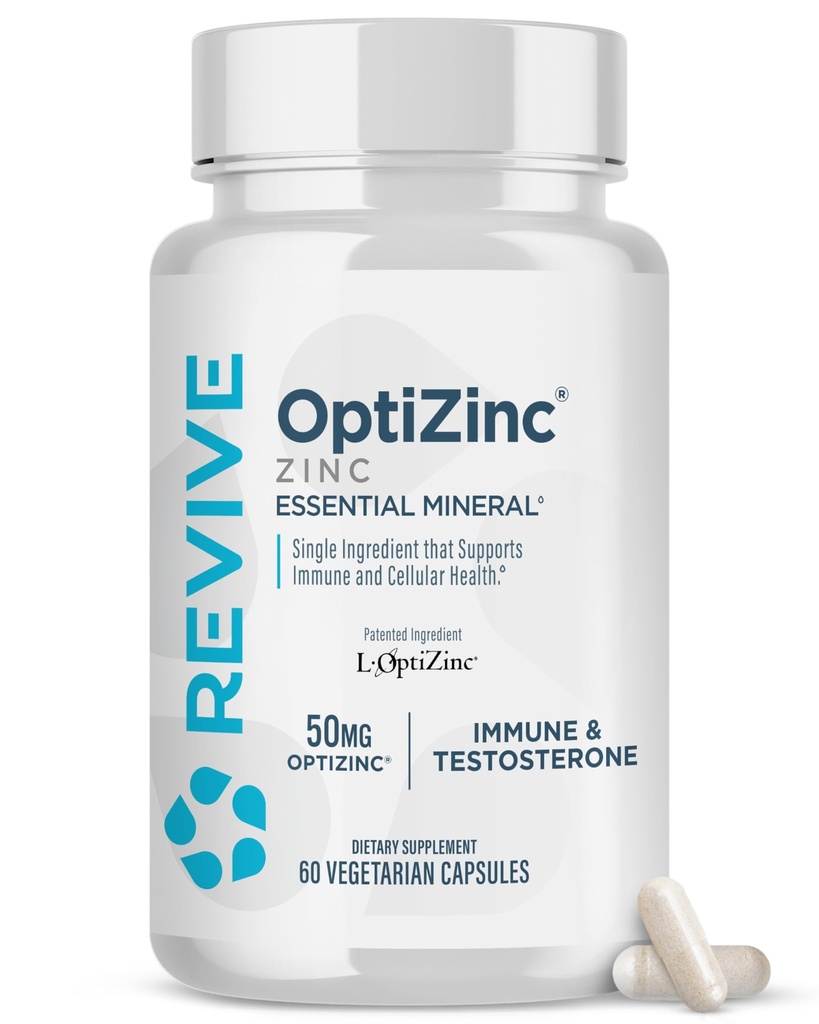 Revive MD Zink Mineral supplement til mænd og kvinder - understøtter immunitet og cellulær sundhed med 50mg OptiZink - Antioxidant & immunforsvar - 60 kapsler