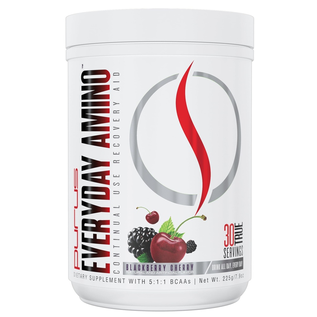 Purus Labs Everyday Amino BCAA Powder Medic124; Aminosyrer til muskel Hydration & Recovery Medical 124; Sugar Free & Gluten Free Medical 124; 30 Servering (BlackBerry Cherry)