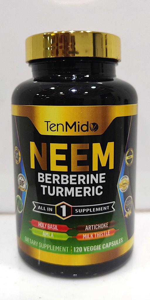 Neem Leaf supplement - 8in1 Formel - Kombiner med berberine, gurkemeje, Holy Basil, Amla, Artiskoke, Milk Thistle, og Black Pepper - immunforsvar - 120 kapsler til 4 måneder levering