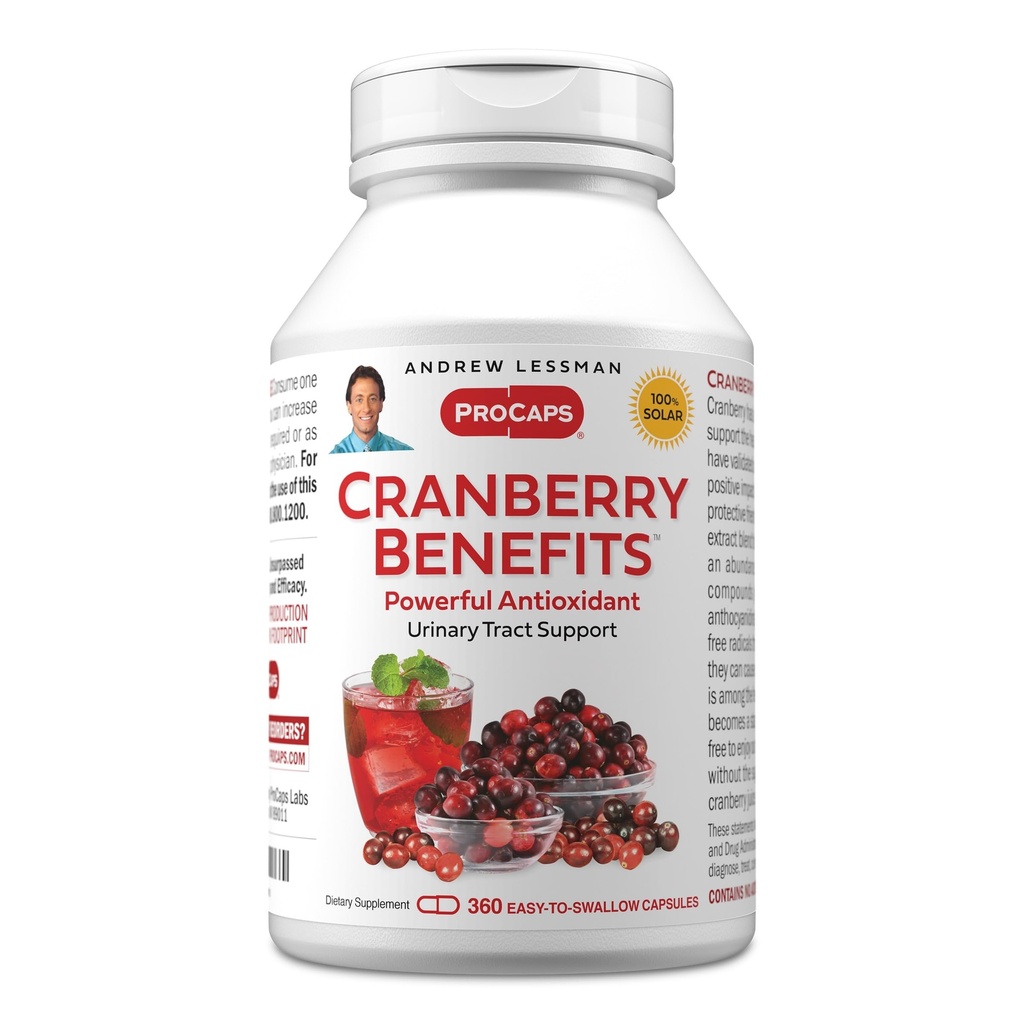 ANDREW LESSMAN Cranberry Fordele - 360 Kapsler - Understøtter Bregen, Nyre og Urinary Tract Sundhed. Høj potens Standardiserede ekstrakter af tranebær frugt, lille let at synke kapsler