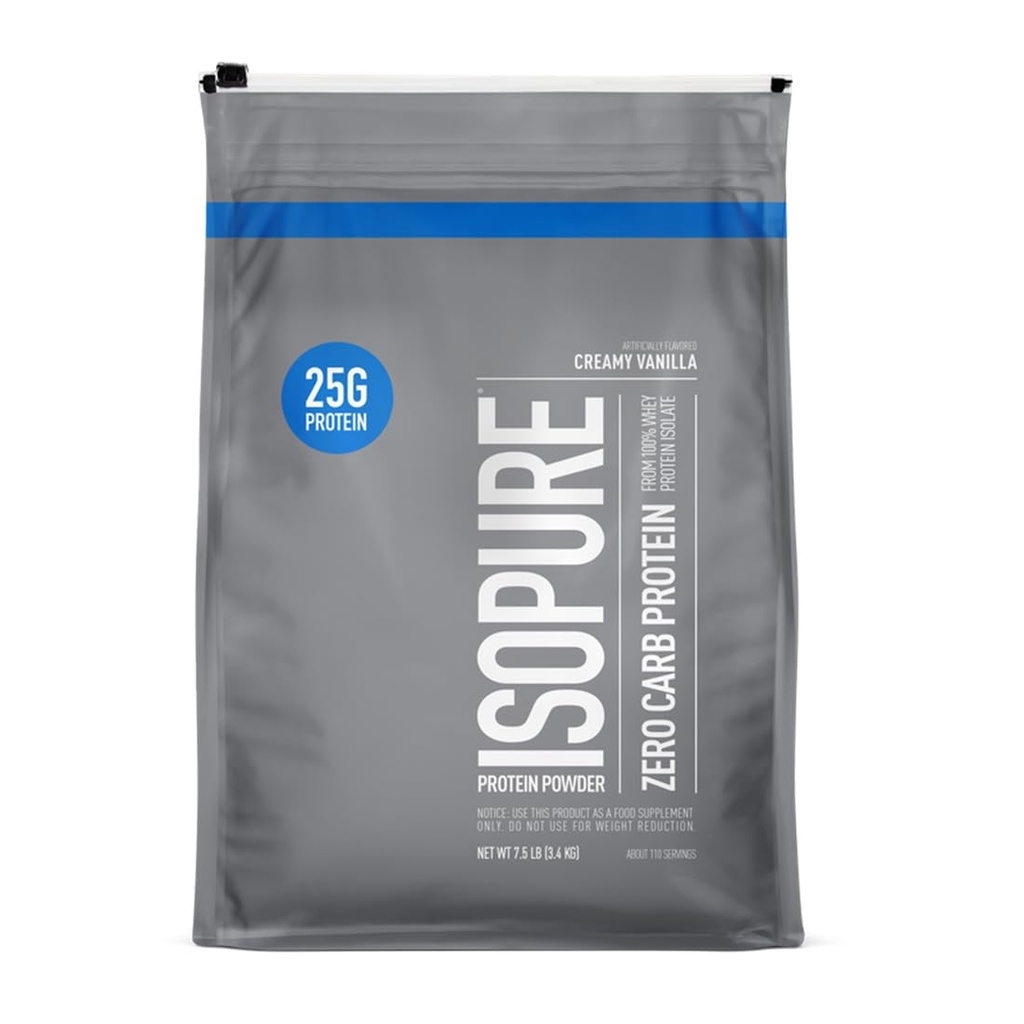 Isopure Zero Carb 100% Pure Whey Isolate Protein Powder, Lactose Free, Gluten Free, Med vitaminer, Creamy Vanilla, 25g Protein Per Servering, 7,5 Lbs, 110 Servering (Packaging May Vary)