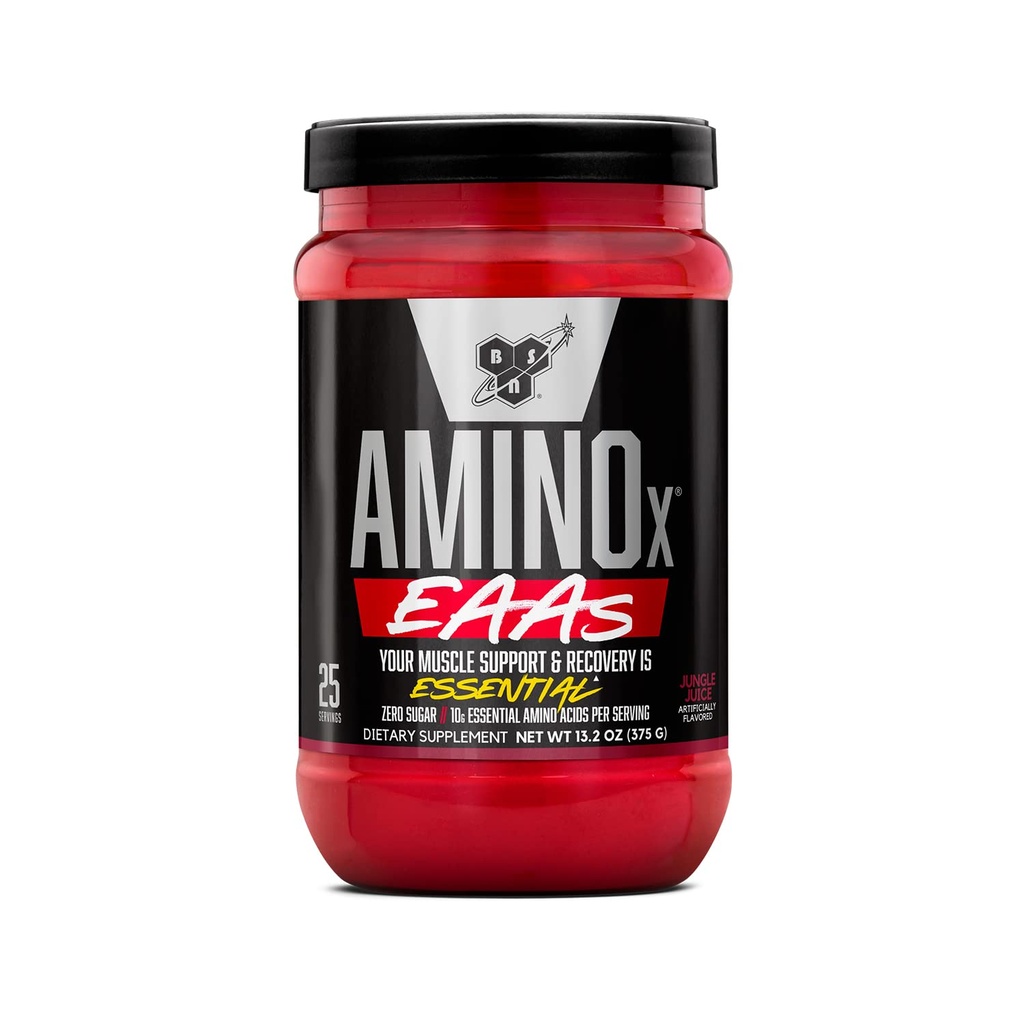 BSN Amino X EAA, Muscle Recovery and Endurance, 10g essentielle aminosyrer, 5g BCAA, Zero Sugar, Coffein Free, Jungle Juice, 13.2oz, 25 Servere