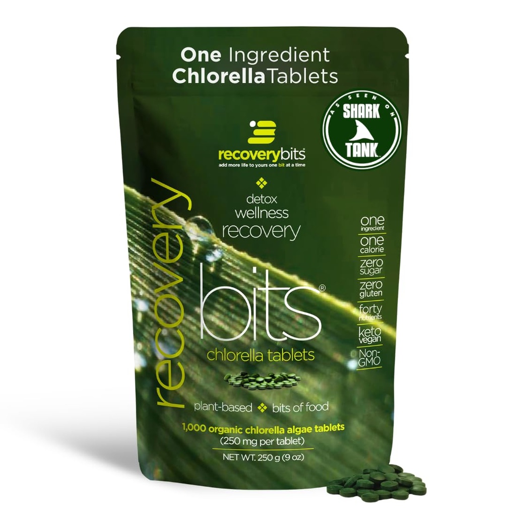 ReconverYbits - Organic Chlorella Tablets - Plantbaseret Algae Superfood - Chlorophyll - Cracked Cell Wall - Energy - Immunsystem - Detox - Keto - Vegan - Non-GMO - Large Bag - 1000 Tabletter