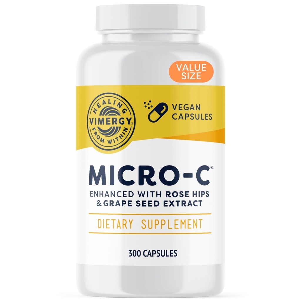 Vimergy Micro- C ® vitamin C kapsler - 500mg per kapsel, understøtter immunforsvar *, fremmer Collagen produktion, understøtter sunde knogler *, Kosher, Vegan & Gluten- Free, Værdi størrelse 300 Kapsler