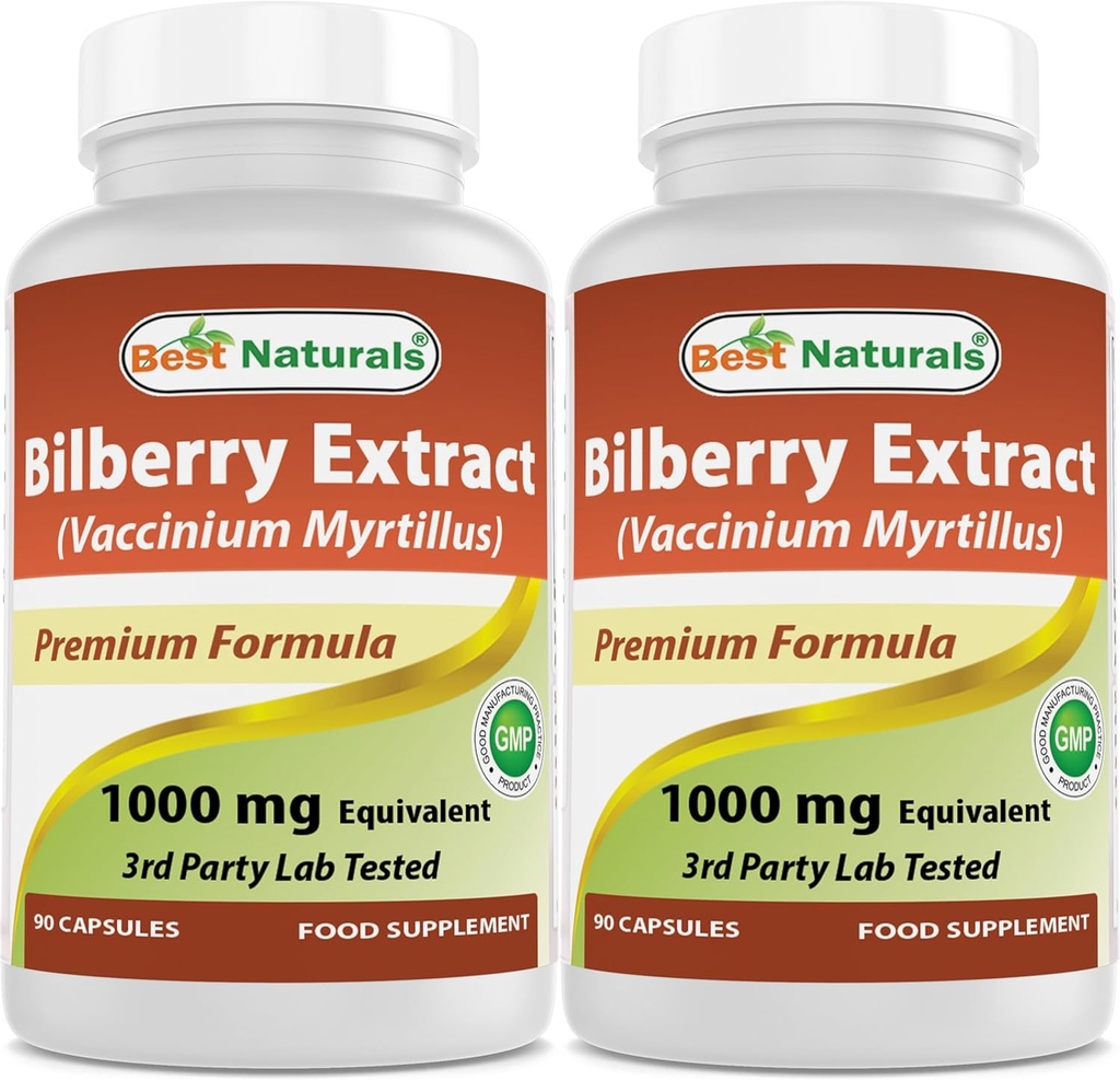 Bedste Naturals Bilberry 1000 Mg 90 Kapsler (90 Greve (pakke med 2))