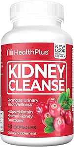Health Plus Advanced Kidney Cleanse with Cranberry Extract, Turmeric Root and CoQ10, Helps Support Healthy Kidney Function & Urinary Tract Wellness, 60 Capsules