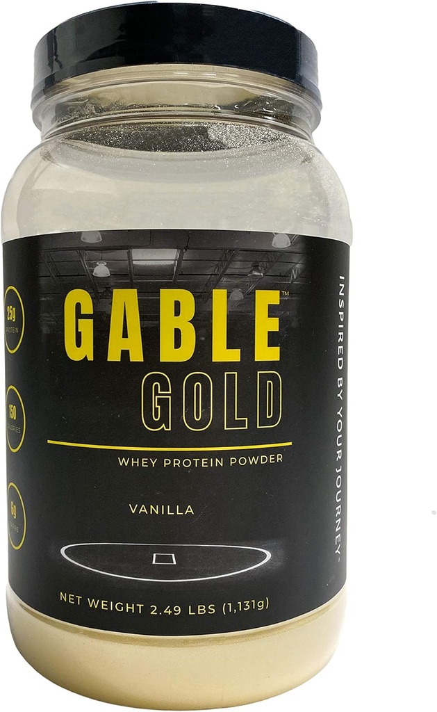 Silver Star Nutrition, Gable Gold Vanilla Whey Protein Powder + MCT Olie & Inulin, Ingen tilsat sukker, 25 g protein per servering, 30 Servering, 2,49 Lbs