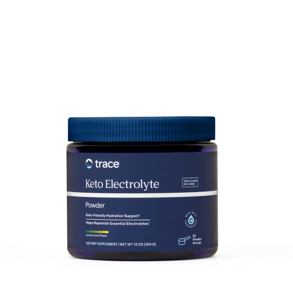 Trace Minerals Measures 124; Keto Electrolyte Powder Drink Mix 124; Sugar Free Measures 124; Promodes Energy and Endurance Measures 124; Gluten Free, Vegan Measures 124; Lemon Lime, 13 oz Measures 124; 55 Servering