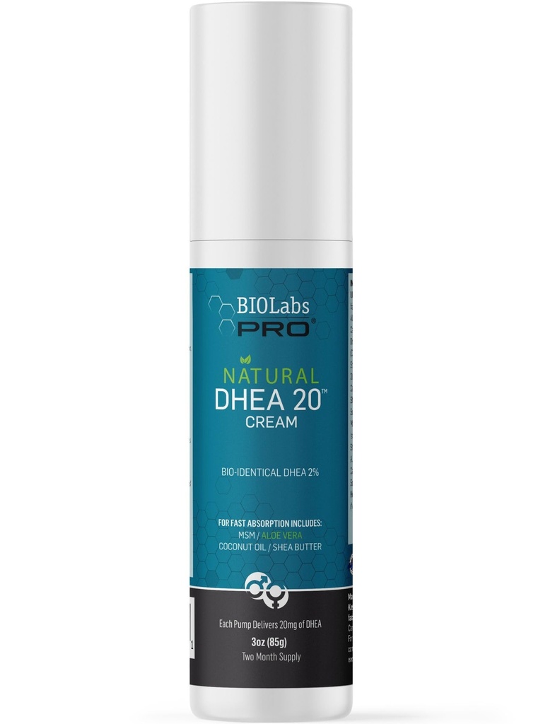 BIOLABS PRO Alle naturlige bioidentiske 20mg Dø Cream - To måneders forsyning - for mænd eller kvinder (Uduftende - 3.0oz)