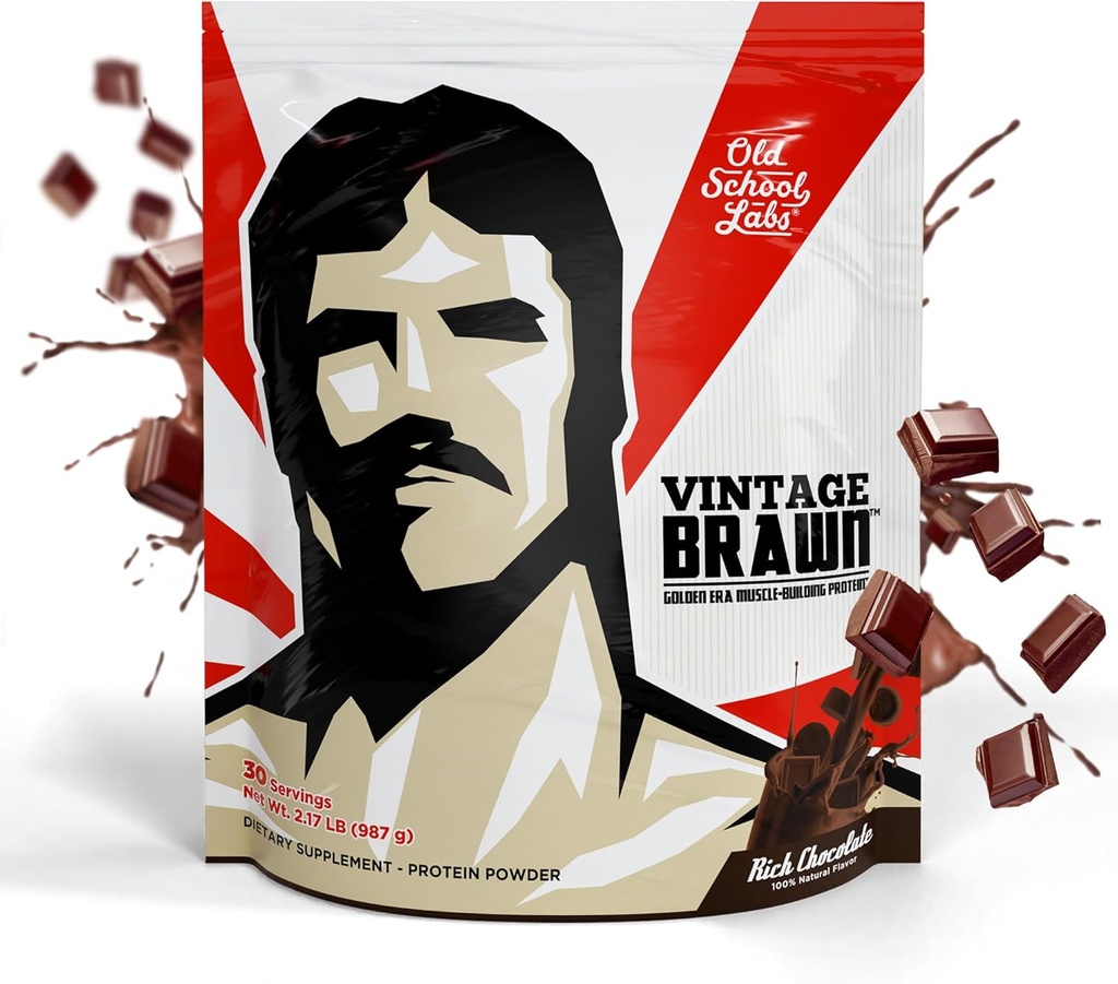Vintage Brawn - Muscle- Building Protein Powder Isolate for mænd og kvinder - efter-workout & Anytime Recovery Drink - Premium Protein Isolate Kilder: Æg, Mælk, Oksekød - Rich Chocolate Flavor - 2.1 Lbs.