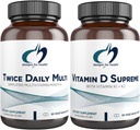 Design for sundhed Multivitamin + D-vitamin / K supplement Bundle - to gange dagligt Multi (60 kapsler) med D-vitamin Supreme (60 kapsler) 5000 IE D3-vitamin