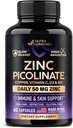 Zink picolinat 50mg - Zink tillæg med kobber, D3- vitamin & B12 - Mavesæk Friendly - 124; Slow Release - immunforsvar & hudsundhed - Høj Absorption med BioPerine & C-vitamin - 60 kapsler