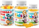 Omega-3 DHA Gummies & C-vitamin Gummies for børn og voksne - Immunstøtte, Lav- Sukker, Gelatin- fri, Vegetarisk, Chewable Vitaminer for tandlæger