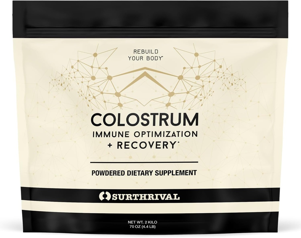 Surthrival: Colostrum Powder (2 Kilo, 4.4lbs), Immun Optimering & Inddrivelse, Pulver Kosttilskud, Gut Health, Immunstøtte, Keto Friendly