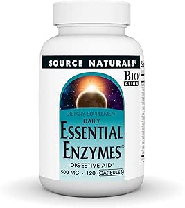 Source Naturals Essential Enzymes 500mg Bio- Aligned Multiple Supplement Herbal Defense for fordøjelse, Gas & Forstoppelse Relief - Stærk immunsystem support * - 120 kapsler