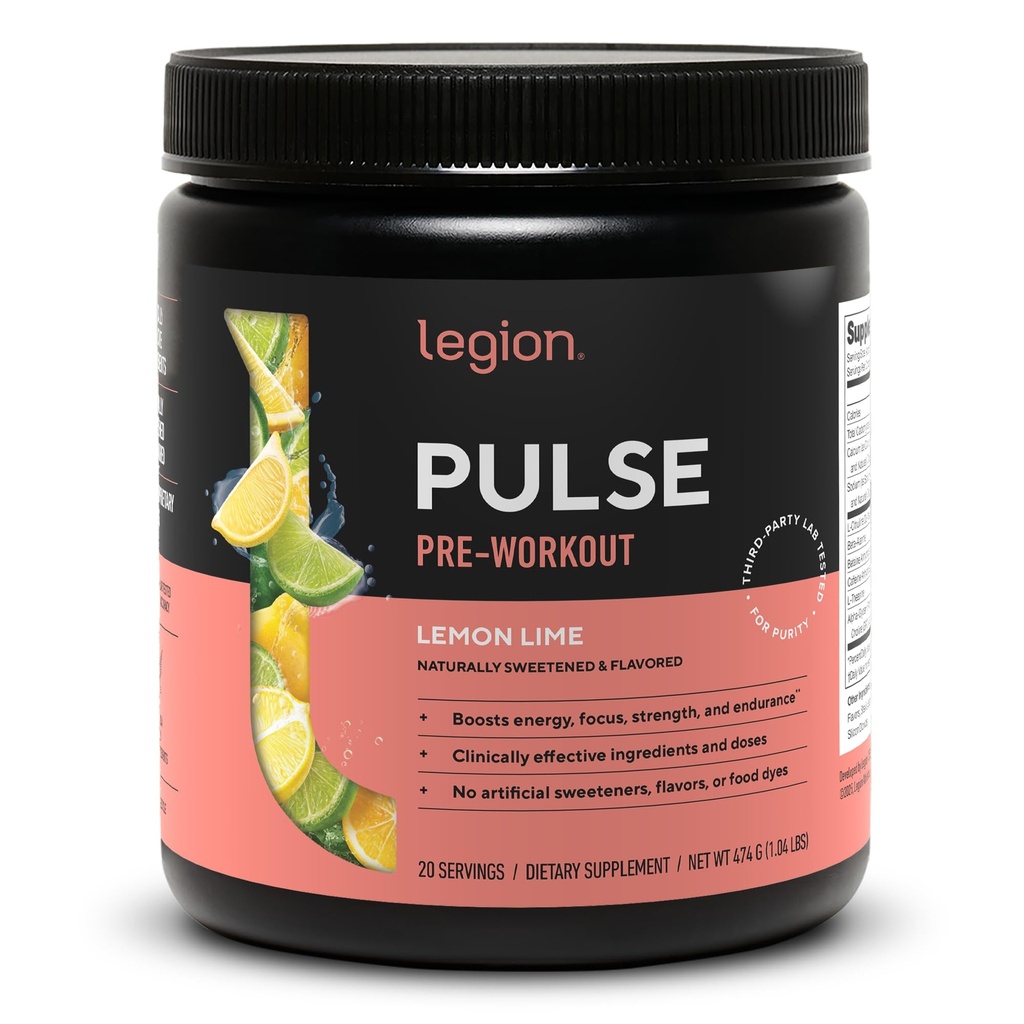 LEGION - Alle naturlige nitrogenoxid Preworkout Drink til Boost Energy, Creatin Free, naturligt sødet, Beta Alanine, Citrulline, Alpha GPC (Lemon Lime)