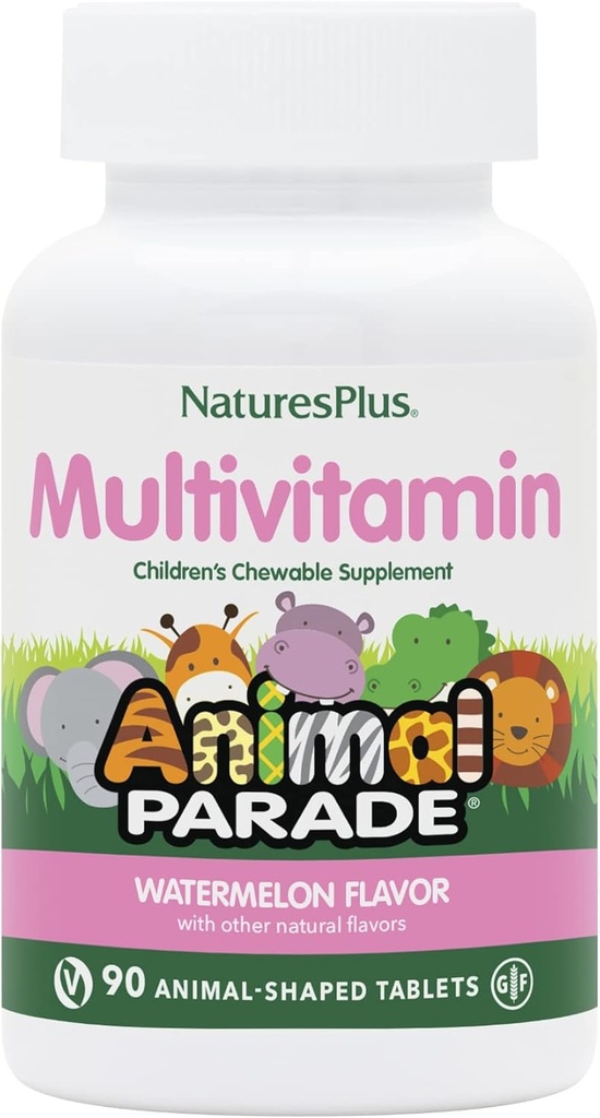 Natures Plus Animal Parade Multivitamin Children 's Chewables - Watermelon Flavor - 90 Animal Shaped Tablets - fremmer sundhed og velvære - Vegetarisk, Gluten Free - 45 Servere