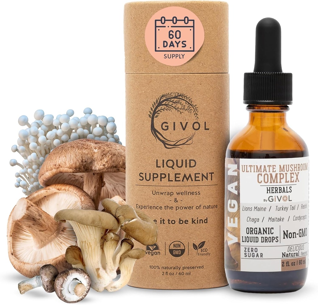Ultimate Immunsvamp Complex Liquid Drops: Dynamic Herbal Blend for Enhanced Performance & Energy, Fresh Lion 's Mane, Reishi, Chaga Ekstrakter, Vitamin, 60 dages forsyning