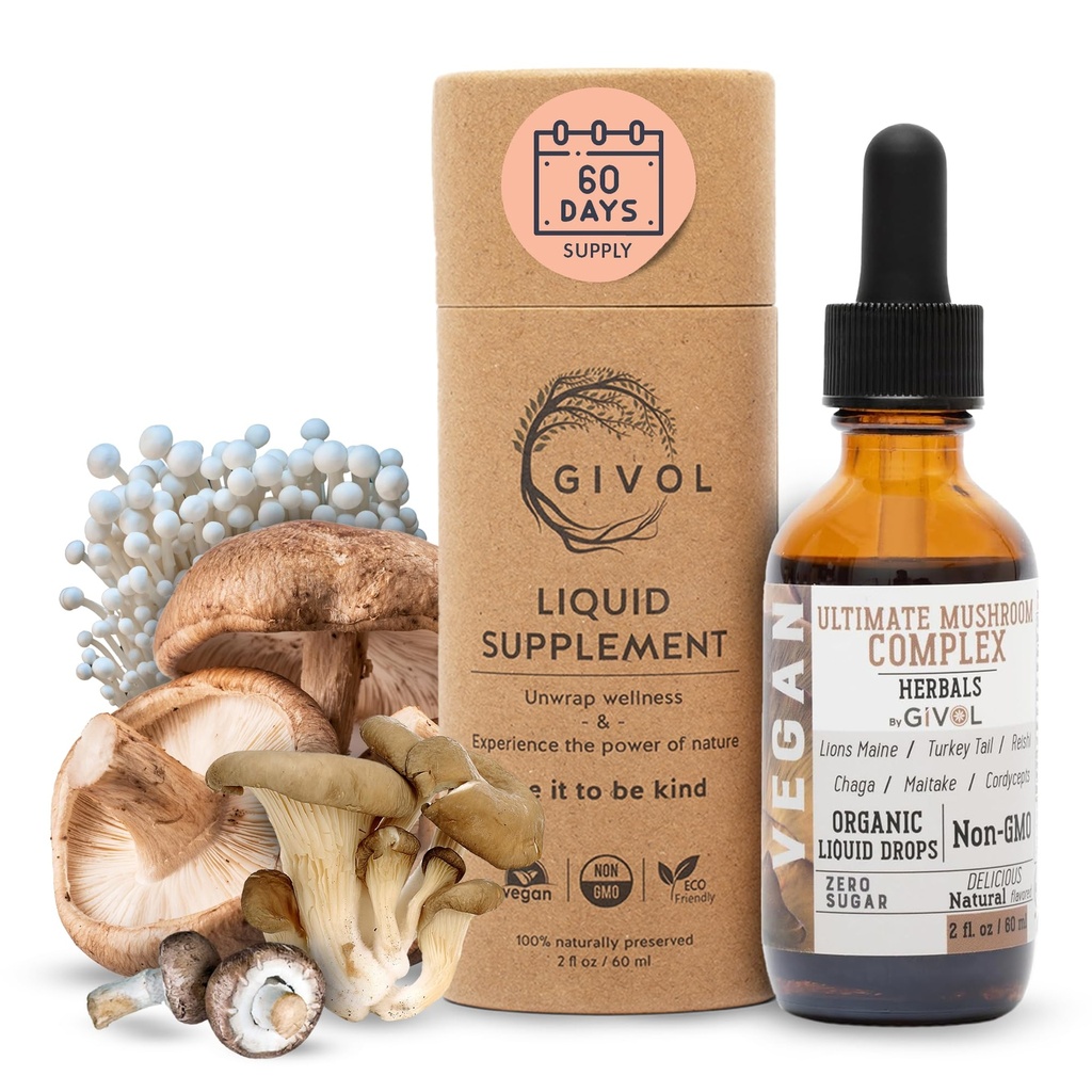 Ultimate Immunsvamp Complex Liquid Drops: Dynamic Herbal Blend for Enhanced Performance & Energy, Fresh Lion 's Mane, Reishi, Chaga Ekstrakter, Vitamin, 60 dages forsyning