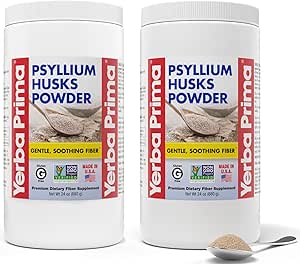 Yerba Prima Psyllium Husks Powder - 24 oz (Pack of 2) - Unflavored - Fine Ground - Natural Fiber Supplement med Opløselig & Uopløselig Fiber