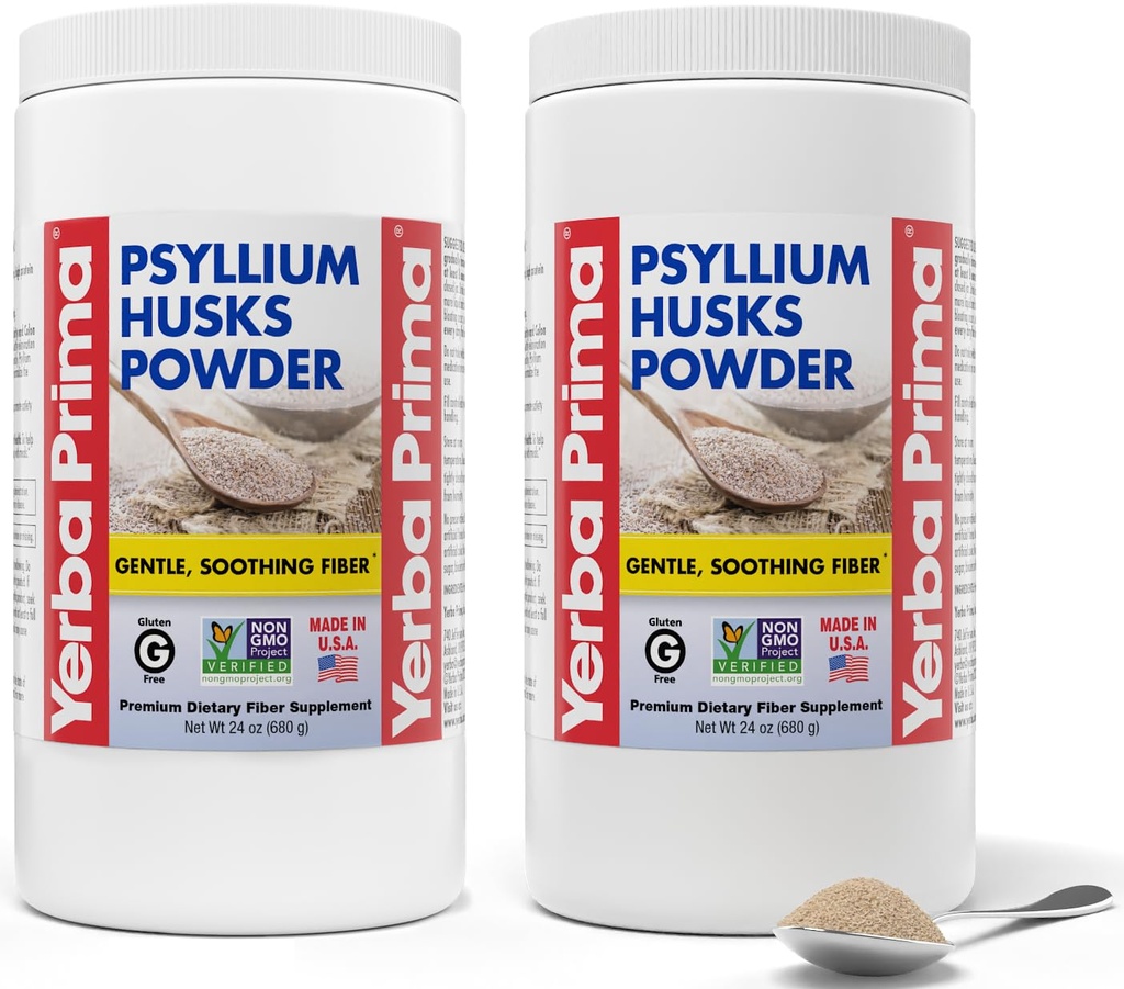 Yerba Prima Psyllium Husks Powder - 24 oz (Pack of 2) - Unflavored - Fine Ground - Natural Fiber Supplement med Opløselig & Uopløselig Fiber