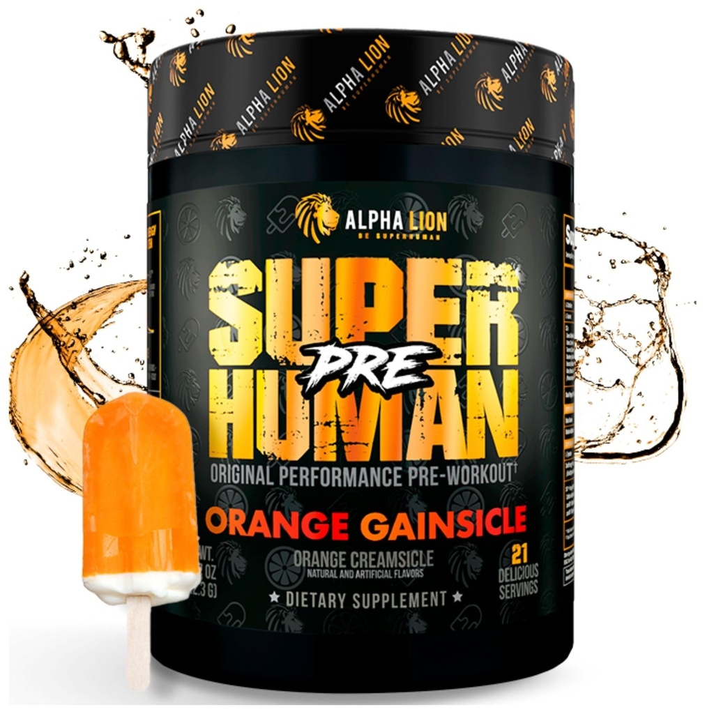 LION Superhuman Pre Workout Powder, Beta Alanine, L- Taurine & Tri- Source Coffein for Sustained Energy & Focus, Nitro- oxid & Citrullin for Pump (21 Servere, Orange Gainsicle)