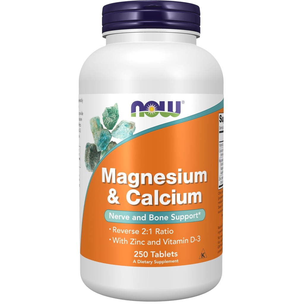 Now Foods Supplements, Magnesium & Calcium, Med zink og vitamin D-3, Nerve og ben Support *, 250 tabletter