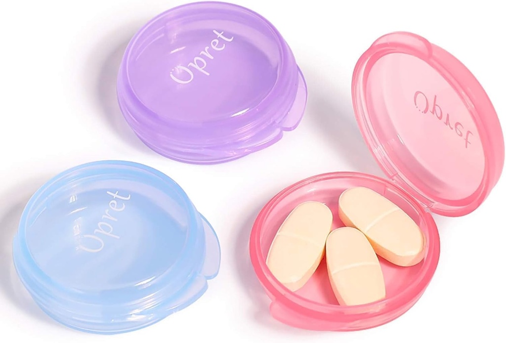 Opret Lille Pill Box (3 stk.), Cute Pill Case Portable for Pocket Purse Briefcase Travel Pills Box Medicine Storage Container Earplug Case (Rose & Blue & Purple)