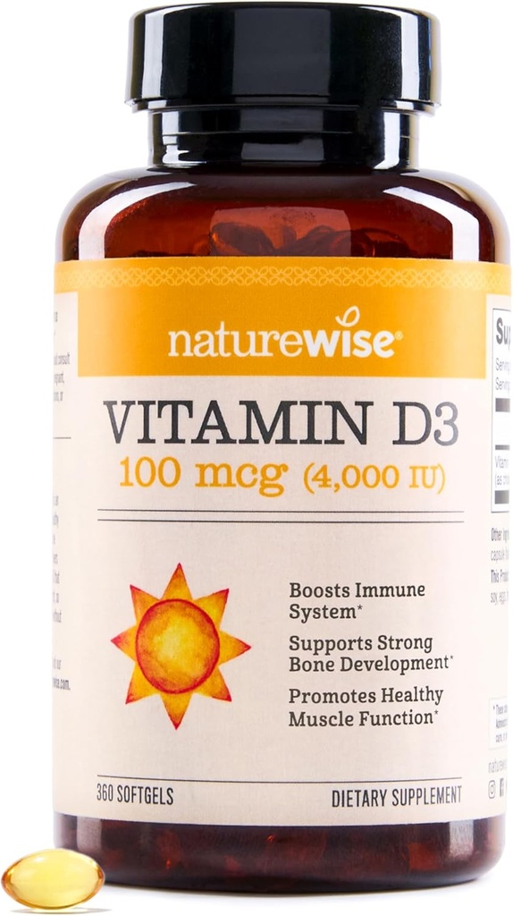 NatureWise Vitamin D3 400MIU (100 mcg) 1- År Tilgang til immunforsvar, sund muskelfunktion, og Knoglesundhed - Non-GMO, Gluten- Free in Organic Extra Virgin Olivenolie, (Mini Softgel), 360 Tæl