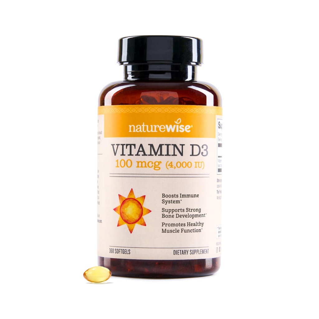 NatureWise Vitamin D3 400MIU (100 mcg) 1- År Tilgang til immunforsvar, sund muskelfunktion, og Knoglesundhed - Non-GMO, Gluten- Free in Organic Extra Virgin Olivenolie, (Mini Softgel), 360 Tæl