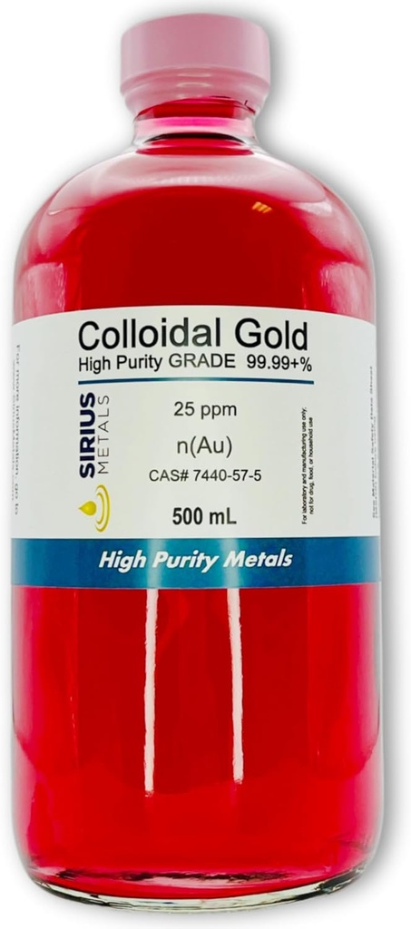 Sand kolloid guld - 25 ppm - 99,99 +% renhed - 500 ml (16,9 Fl Oz) i glasflaske - Made in USA