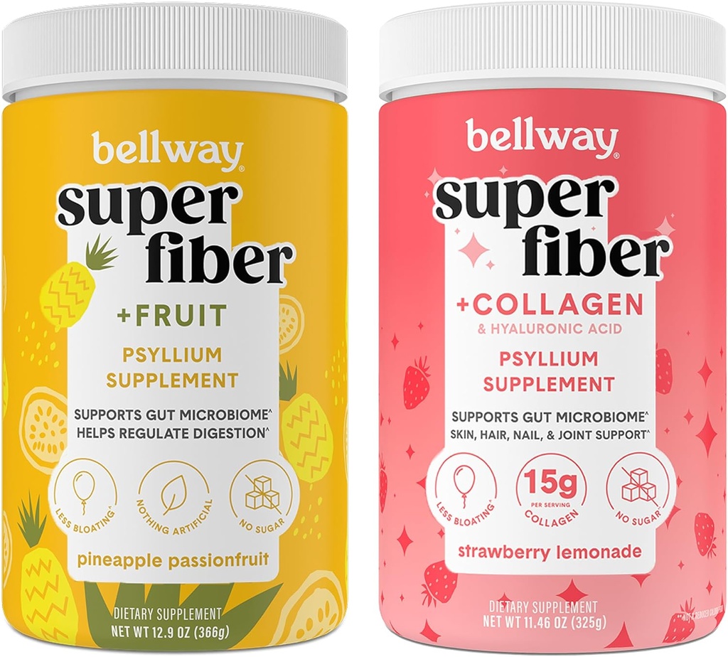 Bellway Super Fiber Powder + Frugt, Ananas Passion Fruit Super Fiber Powder + Collagen, Jordbær Lemonade