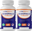 Vitamatic 2 Pakker Acidophilus Probiotic - 10 Millioner CFU - 120 tabletter - 5X potens - Dagligt probiotisk supplement, understøtter fordøjelsessygdomme (alt 240 tabletter)