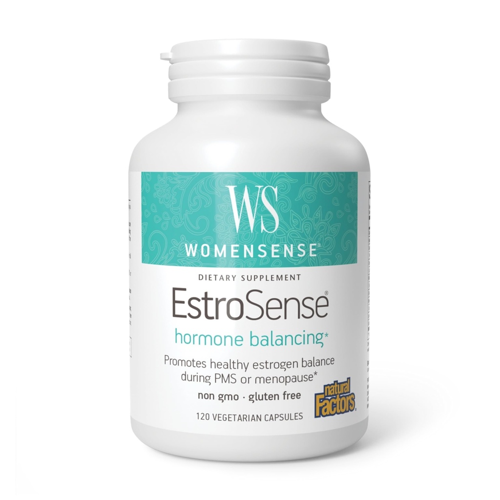 Naturlige faktorer WomenSense EstroSense - Daglig Hormonal Balance Support - Understøtter sund Mensation & Menopause - Non- GMO Natural Supplement - 120 Vegetariske kapsler (60 Tjenester)