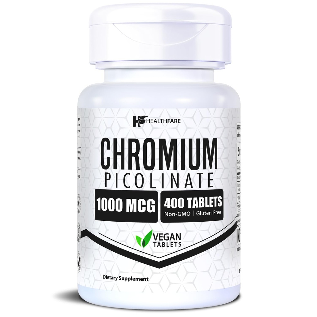 HealthFare Chrom Picolinate 1000mcg- 124; 400 Vegan- tabletter - 124; High Absorption Mineral Supplement - 124; Understøtter sund sukker Metabolisme & Nutrient Absorption - 124; Non- GMO, Gluten- Free - 124; Fremstillet i USA