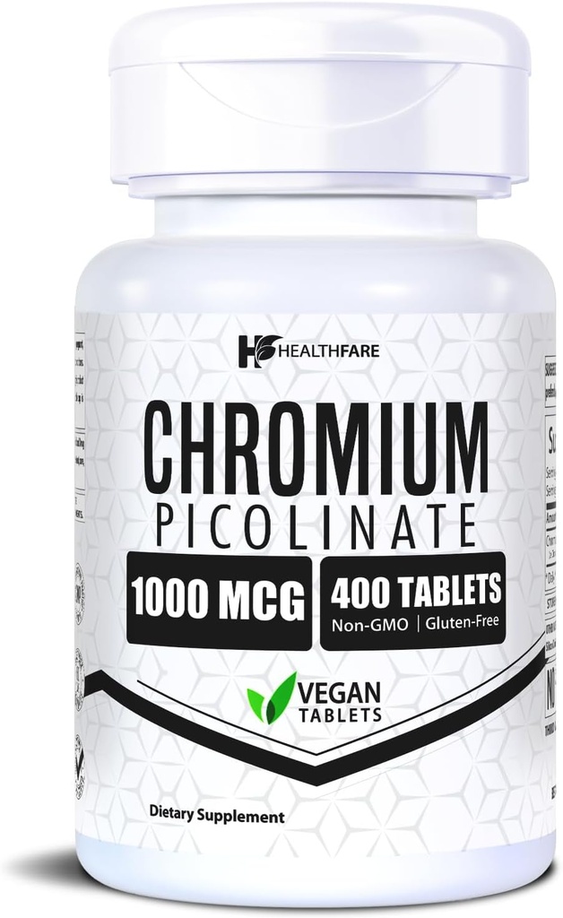 HealthFare Chromium Picolinate 1000mcg | 400 Vegan Tablets | High Absorption Mineral Supplement | Supports Healthy Sugar Metabolism & Nutrient Absorption | Non-GMO, Gluten-Free | Made in USA