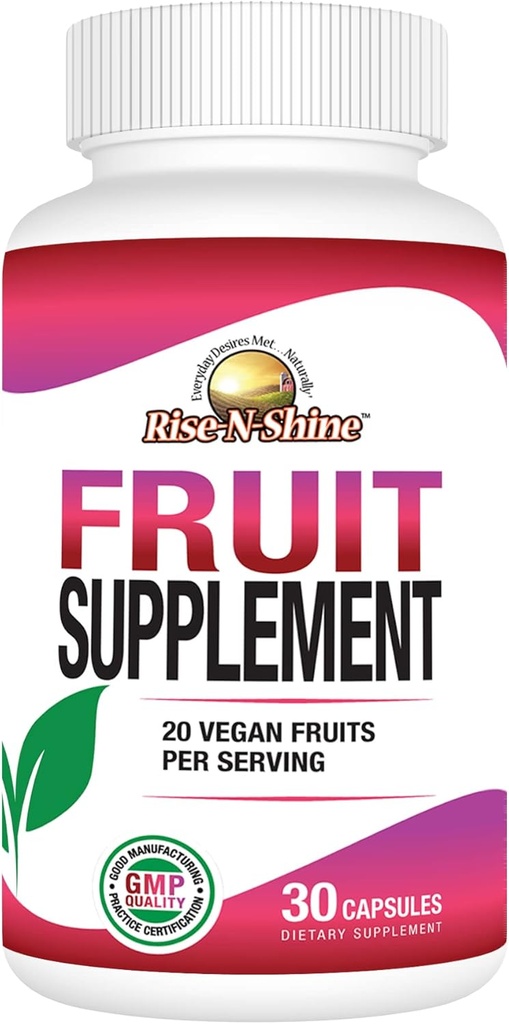 Rise- N- Shine Fruit Supplement med 20 Fruit Blend - Energi Vitaminer for kvinder og mænd 30 dages forsyning (30 kapsler)