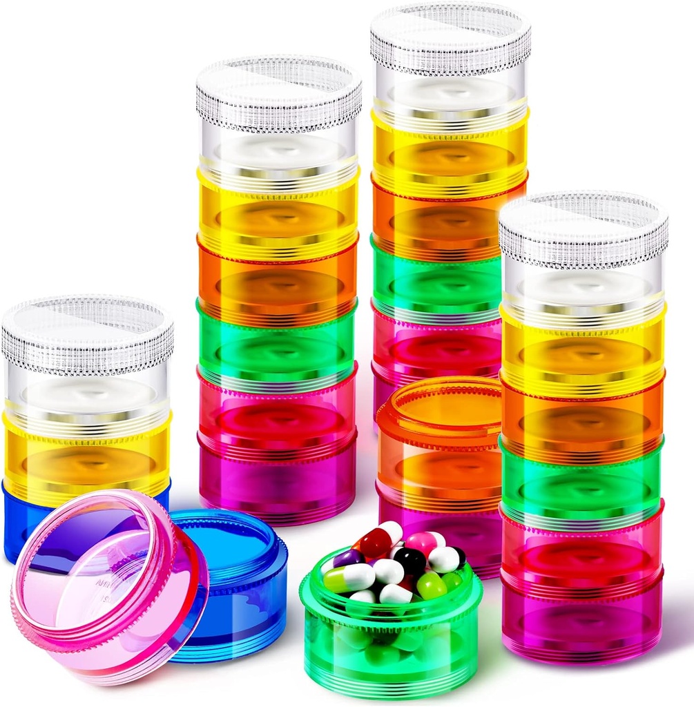 Sieral 7 Dage Stabile Pill Arrangører 7 Kompartmenter Runde Pill Boxes Tower Ugentlig Vitamin Individuelle opbevaring Containere Rejsesager med låg til medicin, vitaminer og kosttilskud (4 sæt)