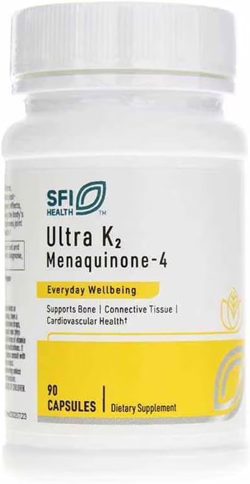 Klaire Labs SFI Health Ultra K2 Menaquinon - 4 - Vitamin K2 Supplement med 15 mg vitamin K2 MK4 per kapsel - Support Bone & Kardiovaskulær sundhed - Hypoallergen & Vegan Vitamin K (90 kapsler)