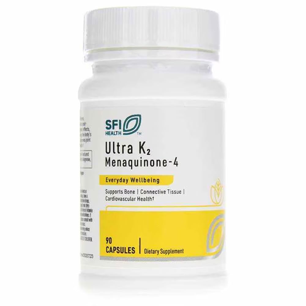 Klaire Labs SFI Health Ultra K2 Menaquinon - 4 - Vitamin K2 Supplement med 15 mg vitamin K2 MK4 per kapsel - Support Bone & Kardiovaskulær sundhed - Hypoallergen & Vegan Vitamin K (90 kapsler)