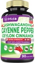 Cayenne Pepper Kosttilskud Kapsler, 3 Months Supply & Ashwagandha, Ceylon Cinnamon, Grape Seed, Quercetin, Moringa, Ginkgo Biloba - Heart Wellness, Promoes fordøjelsessygdomme -90 Caps
