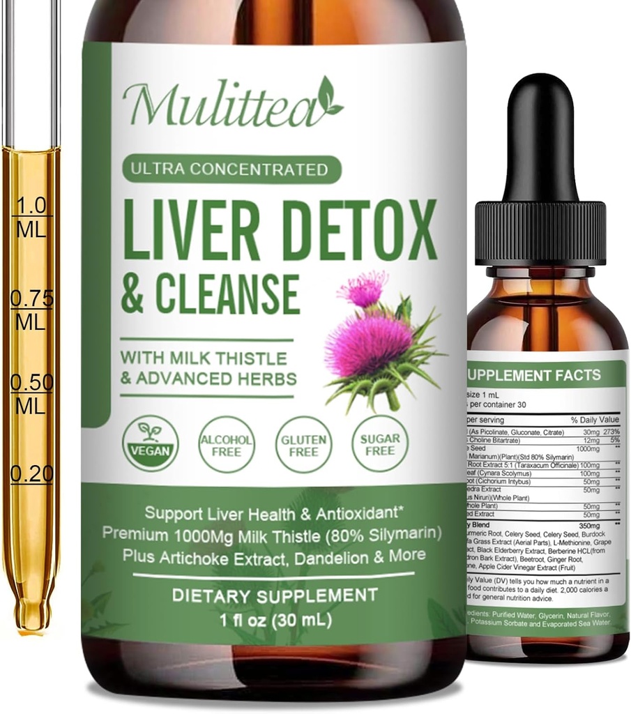 Lever sundhed flydende dråber -Support Lever renser Detox & Reparation med Artichoke Mælk Thistle Silymarin ekstrakt, Mælkebøtte, gurkemeje, Berberine til Renew w / 21 Potent Herb- nærings-