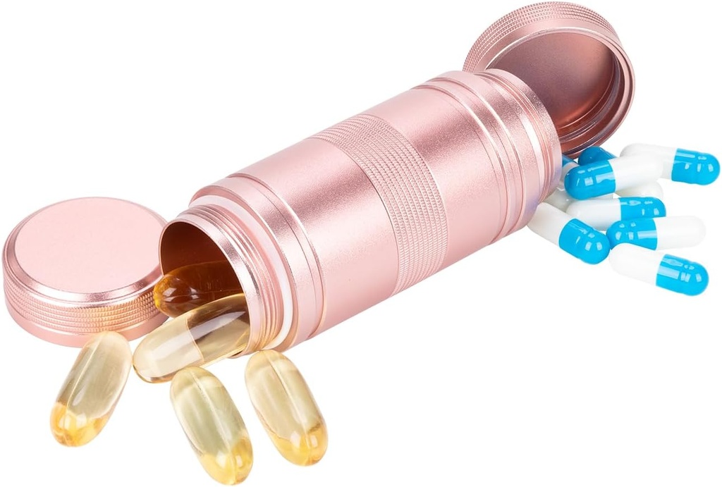 Lille Pill Box Metal Pill Case - Bærbar vandtæt Pill Container til Pocket Purse, Rejser Daily Pill Holder, Medicin Organizer til Vitamin / Fish Oil / Kosttilskud Pink 1 pakke