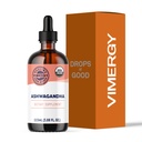 Vimergy USDA Organic Ashwagandha Liquid Extract, 57 Serveringer -Stress Supplement Drops - Adaptogen - Understøtter kognitiv funktion - Sovestøtte - Alkoholfri, Non- GMO, Vegan & Paleo Friendly (115 ml)
