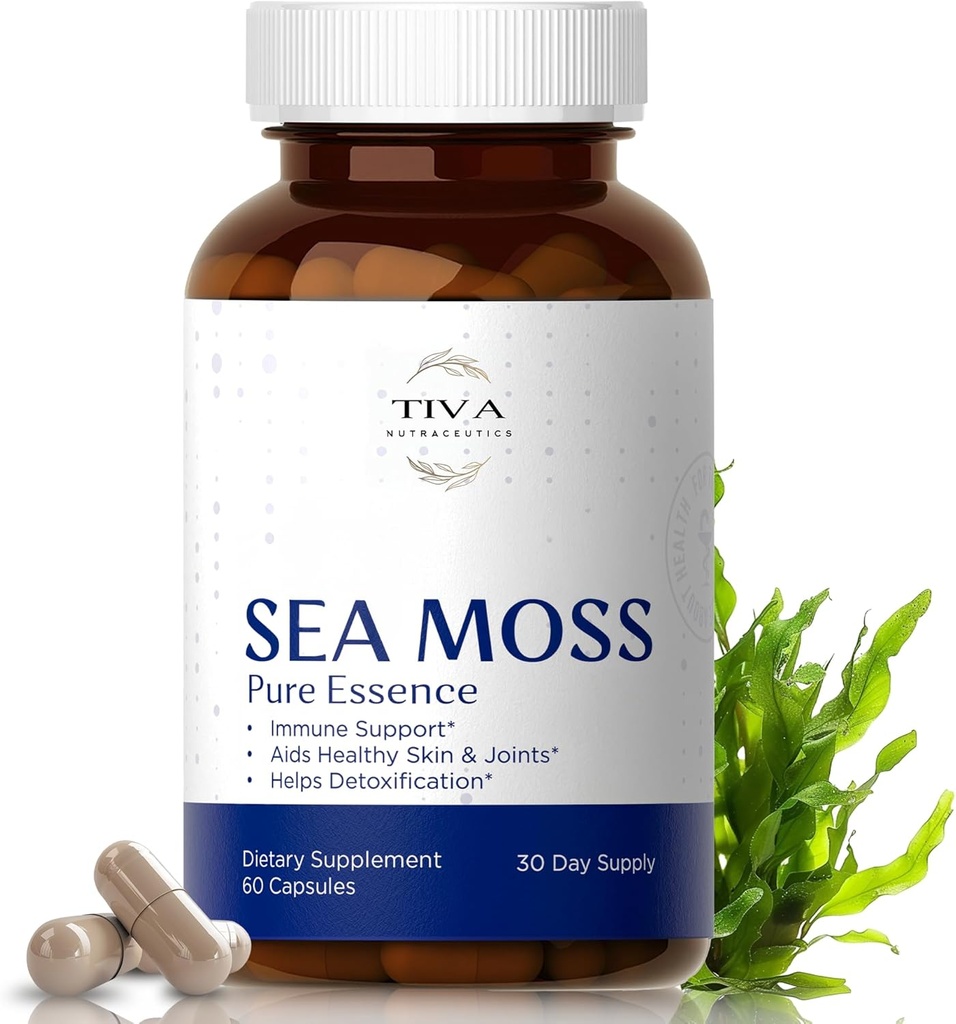 Irish Sea Moss Kapsler med Bladderwrack, Burdock Root & BioPerine - Støtte til immunfunktion, energi, fordøjelse & thyreoidea - Fremstillede, Lab- Testede - 60 Veganske Kapsler
