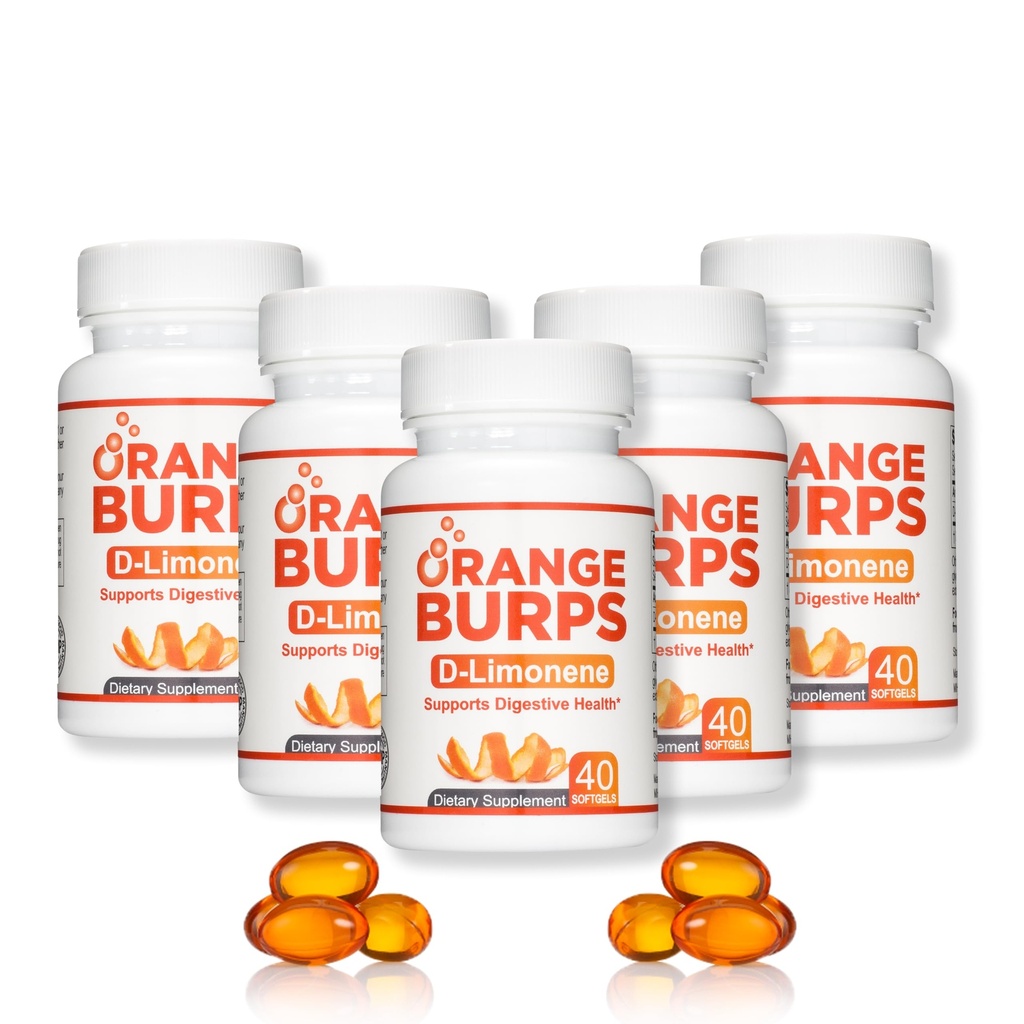 Orange Burps MSD 124; D- Limonene Supplement - Acid Reducer (Antacida for syre Retlux), Heartburn Relief, GERD Relief, og fordøjelsesbesvær Relief MSD 124; Orange Peel Extract for Health and Wellness (1000 mg, Pack of 5)