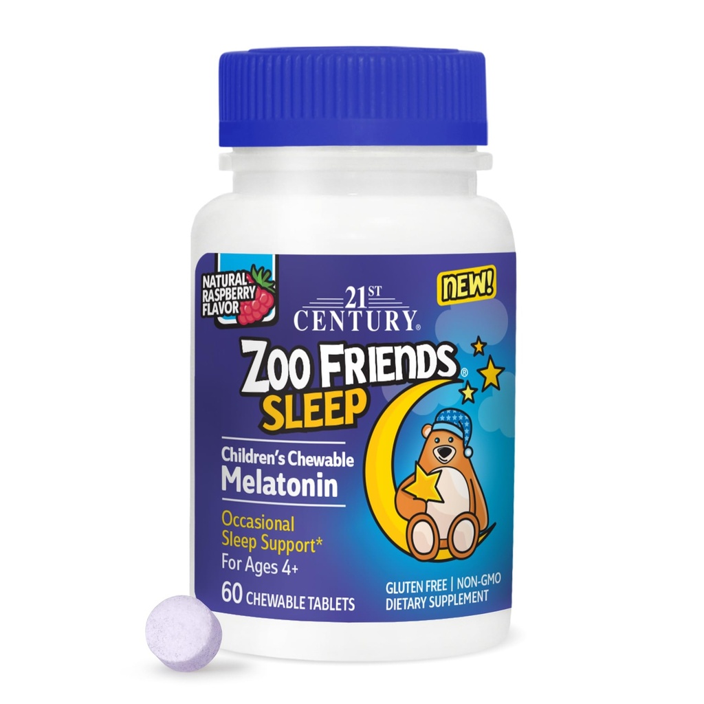 21. århundrede Zoo venner sove Chewable Melatonin, Raspberry Flavor, 60 Greve