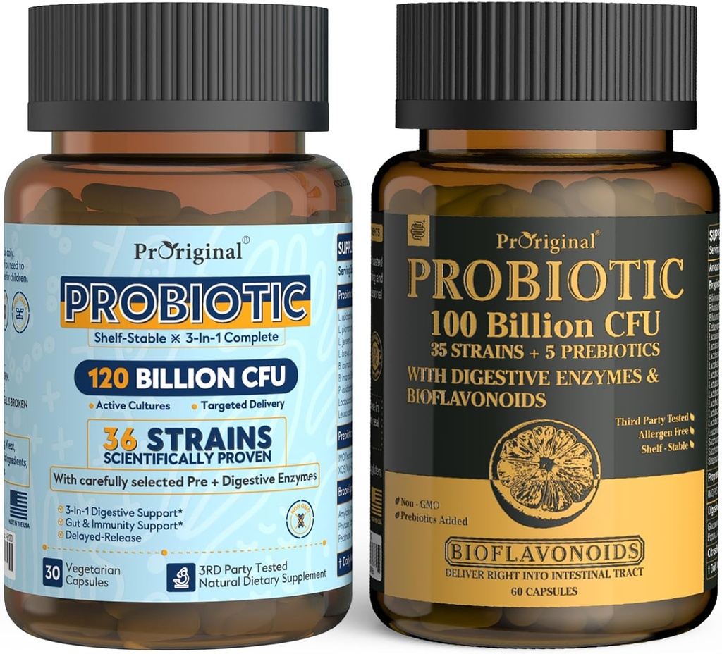 Probiotisk 100 Millioner CFU + 120 Millioner CFU til Gut & fordøjelsessundhed, Vegansk Acidophilus Probiotisk supplement